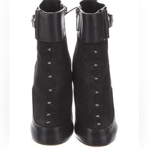 TABITHA SIMMONS BLACK LEATHER AND SUEDE BOOTIES W SILVER HARDWARE IT 38.5 8.5